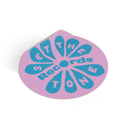 Teal on Pink Set The Tone Records Circle Stickers