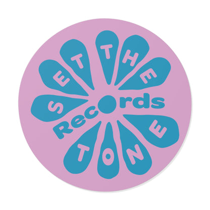 Teal on Pink Set The Tone Records Circle Stickers